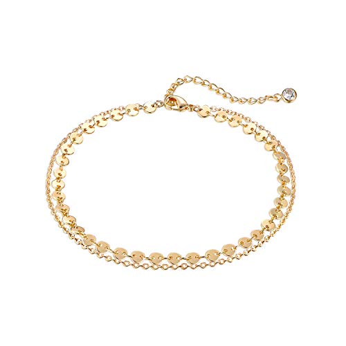 LOYATA Ankle Bracelets For Women Coin Anklet Boho Layered Anklets Double Chain Disc Coin Ankle Bracelet Womens Ankle Bracelet Gift For Her Anklets For Women Christamas Gift - Image 1
