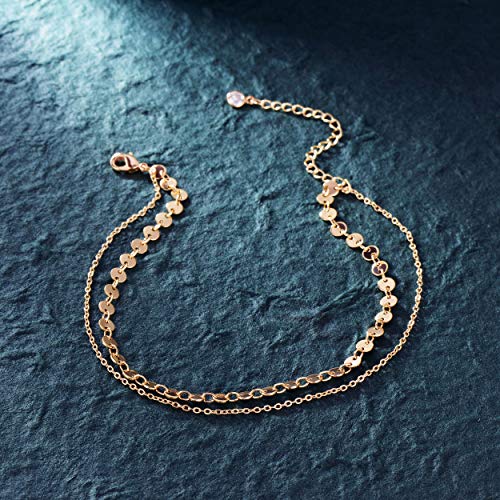 LOYATA Ankle Bracelets For Women Coin Anklet Boho Layered Anklets Double Chain Disc Coin Ankle Bracelet Womens Ankle Bracelet Gift For Her Anklets For Women Christamas Gift - Image 5