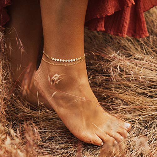 LOYATA Ankle Bracelets For Women Coin Anklet Boho Layered Anklets Double Chain Disc Coin Ankle Bracelet Womens Ankle Bracelet Gift For Her Anklets For Women Christamas Gift - Image 2