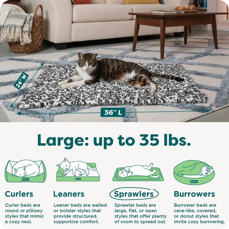 Furhaven ThermaNAP Self-Warming Cat Bed for Indoor Cats & Large/Medium Dogs, Washable & Reflects Body Heat - Quilted Faux Fur Reflective Bed Mat - Snow Leopard, Large - Image 3