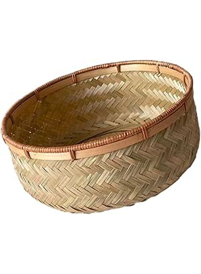Small Round Woven Bread Serving Basket With Rattan Edge Tray For Kitchen Counter - Image 1