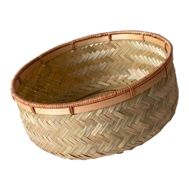 Small Round Woven Bread Serving Basket With Rattan Edge Tray For Kitchen Counter - Image 2