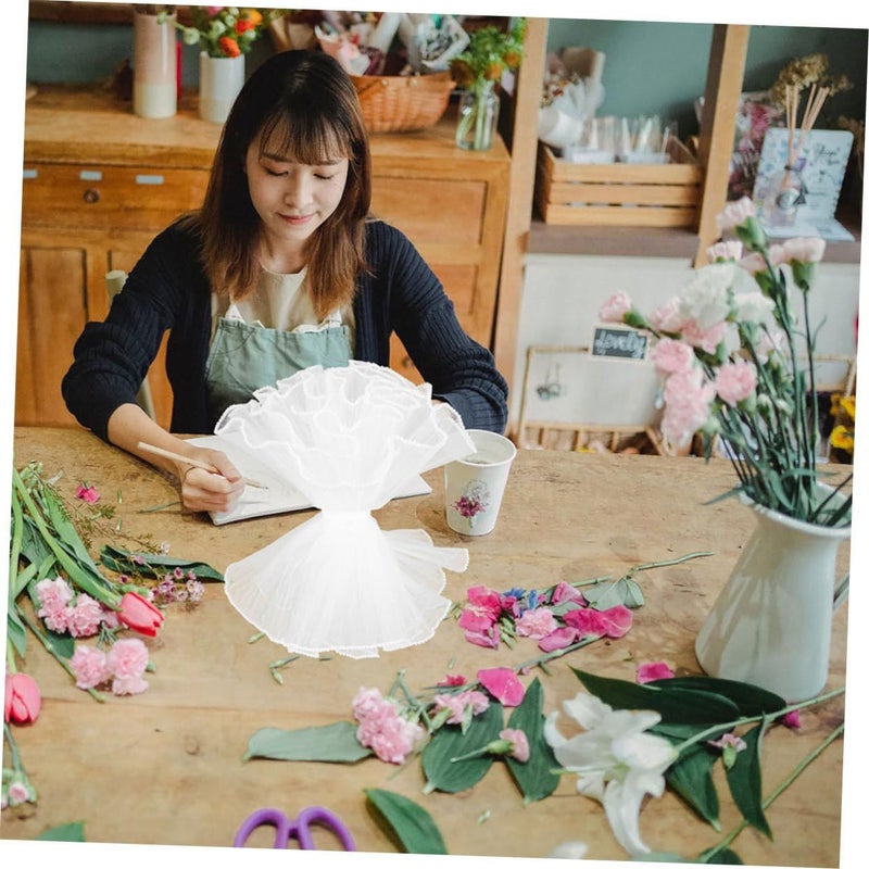 2Pcs Wrinkled Mesh Flower Wrapping Paper Pearl Edge For Wedding Floral - Image 5