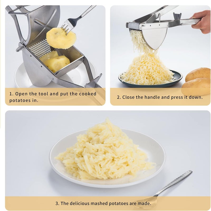 shofilt Stainless Steel Potato Ricer with Dough Scraper - Masher for Mashed Potatoes, Gnocchi & Fruit - Dishwasher Safe - Image 2