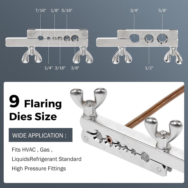 UPTODATETOOLS Flaring Tool Kit for Copper Tubing Brake Line Flaring Tool Set for 18 316 14 516 38 716 12 58 34 inch TubingBrake Line Flaring Tool Kit - Image 2