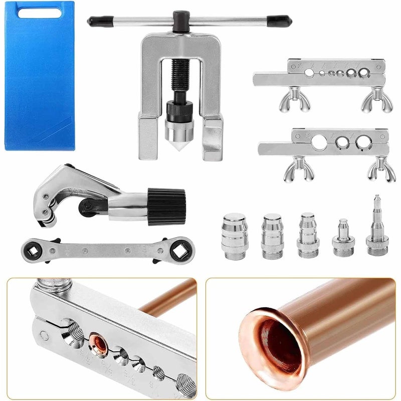 UPTODATETOOLS Flaring Tool Kit for Copper Tubing Brake Line Flaring Tool Set for 18 316 14 516 38 716 12 58 34 inch TubingBrake Line Flaring Tool Kit - Image 1