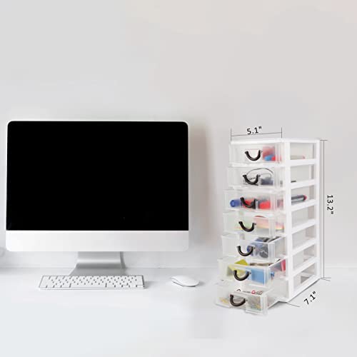 Rempry 7.1"x5.1"x13.2" Mini Organizer Box Storage Container Case with 7 Clear Desktop Drawer Units,White - Image 2