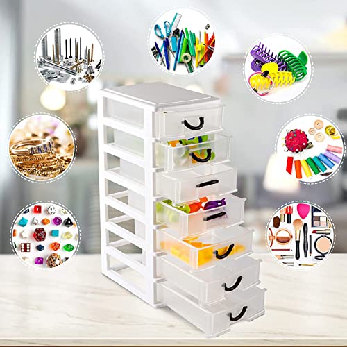 Rempry 7.1"x5.1"x13.2" Mini Organizer Box Storage Container Case with 7 Clear Desktop Drawer Units,White - Image 5