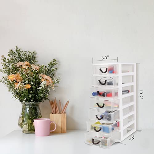 Rempry 7.1"x5.1"x13.2" Mini Organizer Box Storage Container Case with 7 Clear Desktop Drawer Units,White - Image 3