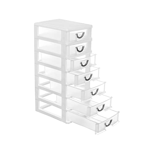 Rempry 7.1"x5.1"x13.2" Mini Organizer Box Storage Container Case with 7 Clear Desktop Drawer Units,White - Image 1
