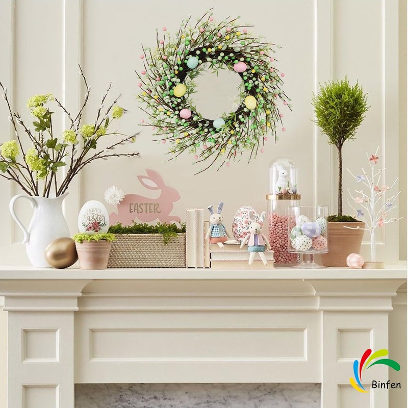 BINFEN 20" Easter Wreath â€“ Pink, Green Yellow Berry & Egg Wreaths for Front Door, Spring Easter Wreath Door Decor Outdoor Indoor - Image 4