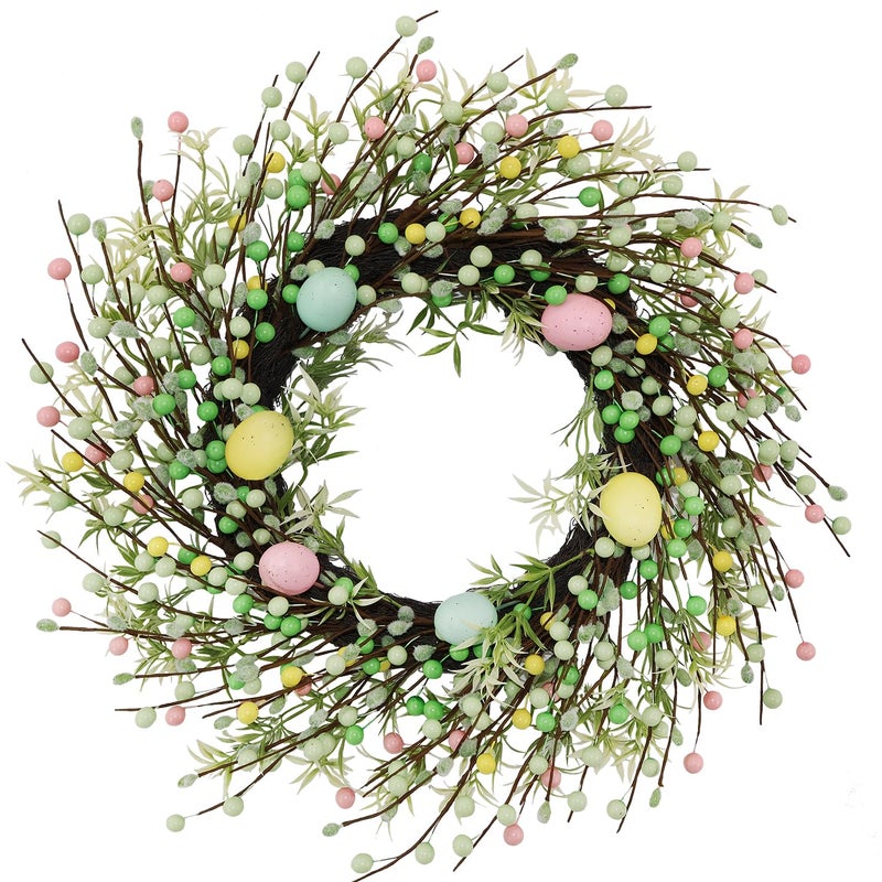 BINFEN 20" Easter Wreath â€“ Pink, Green Yellow Berry & Egg Wreaths for Front Door, Spring Easter Wreath Door Decor Outdoor Indoor - Image 1