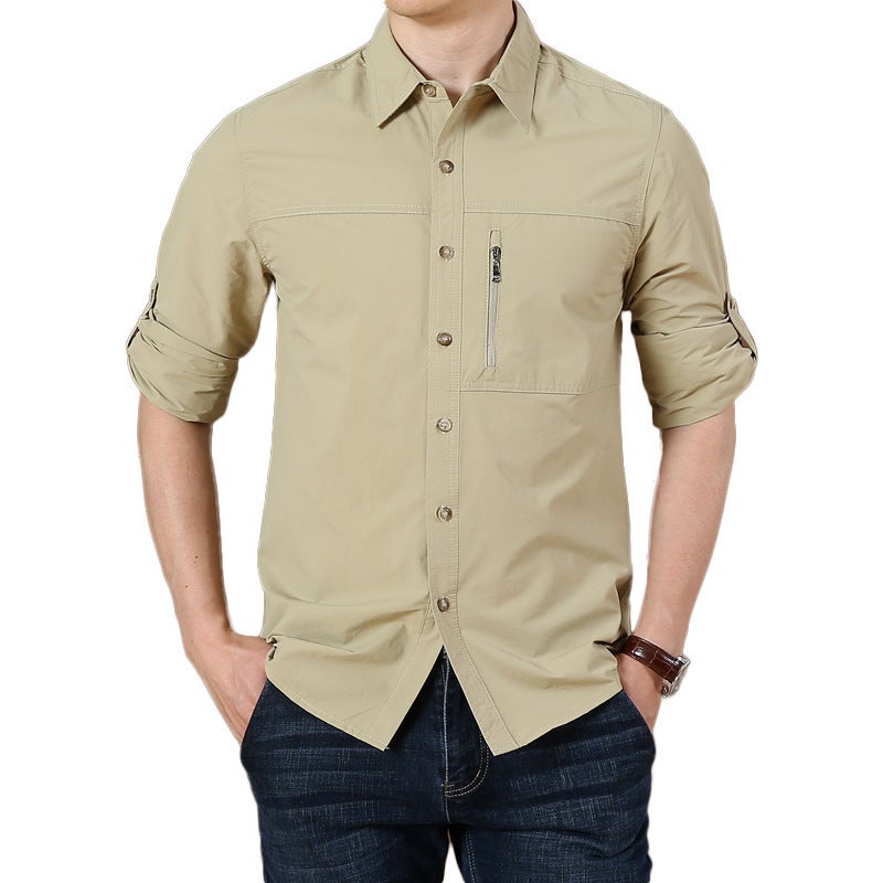Generic Mens Quick-Dry Long Sleeve Shirt Outdoor Plus Size Khakis - Image 1