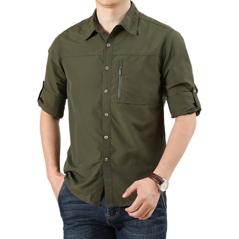 Generic Mens Quick-Dry Long Sleeve Shirt Outdoor Plus Size Khakis - Image 2