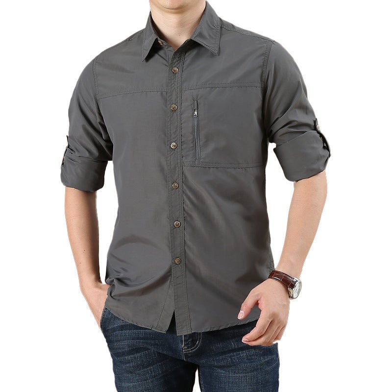 Generic Mens Quick-Dry Long Sleeve Shirt Outdoor Plus Size Khakis - Image 3