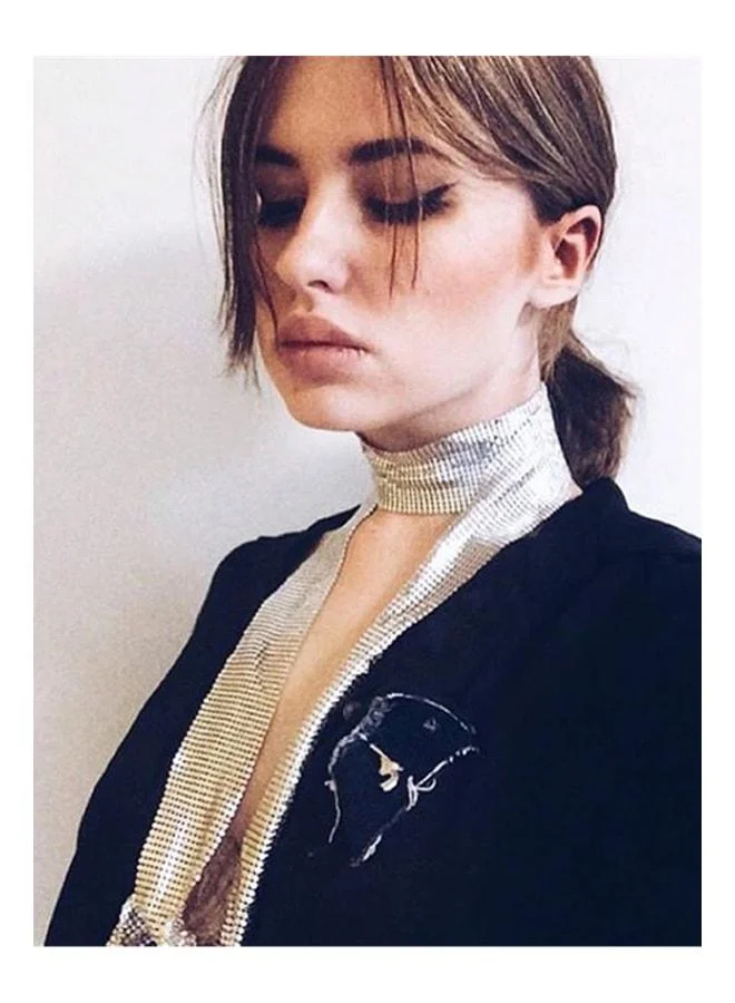 VEILLE Gold and Silver Colored Stone Sparkling Choker Scarf Necklace & Neck Accessory for Women's Evening Outfits.