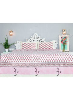 OJARIYA King Size Pink Premium Organic 100 Percent Cotton Hand Block Printed With Organic Dye Bed Sheet with 250 TC  - Image 1