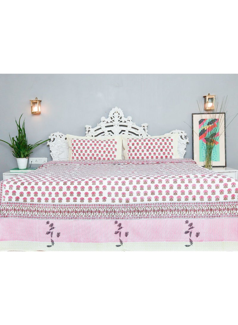 OJARIYA King Size Pink Premium Organic 100 Percent Cotton Hand Block Printed With Organic Dye Bed Sheet with 250 TC  - Image 1