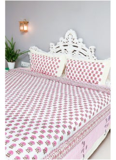 OJARIYA King Size Pink Premium Organic 100 Percent Cotton Hand Block Printed With Organic Dye Bed Sheet with 250 TC  - Image 5