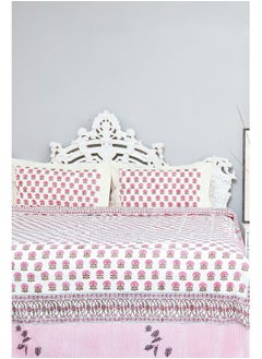 OJARIYA King Size Pink Premium Organic 100 Percent Cotton Hand Block Printed With Organic Dye Bed Sheet with 250 TC  - Image 4