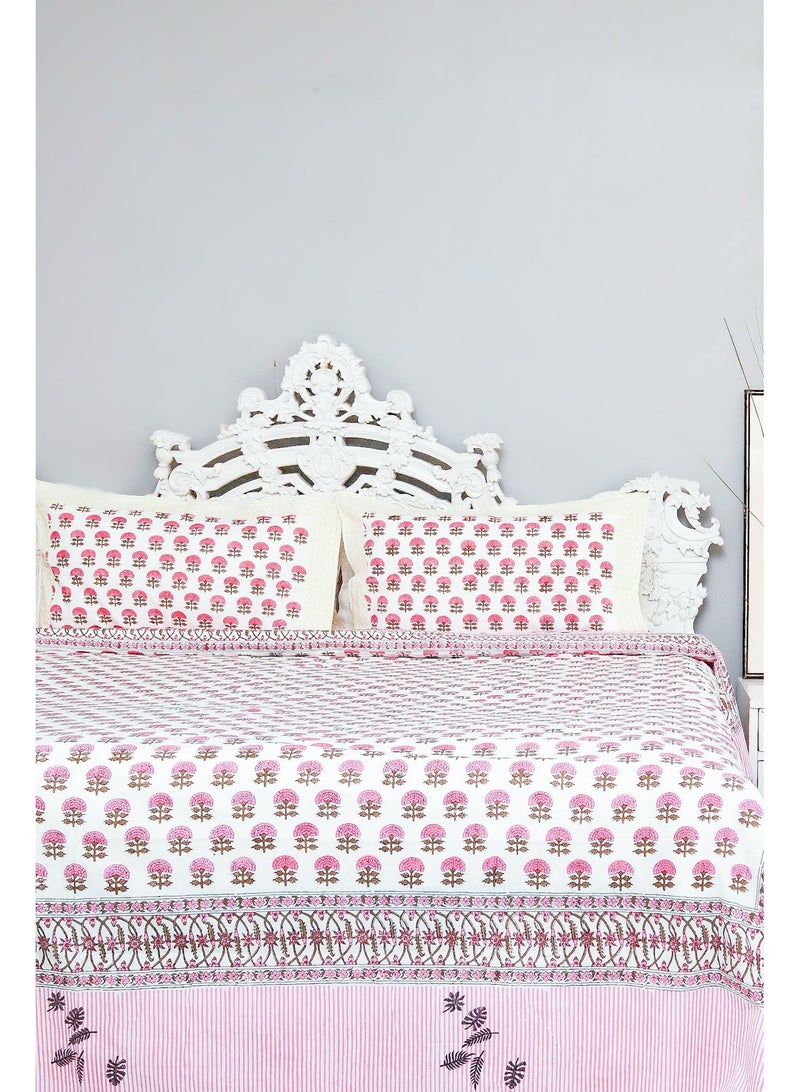 OJARIYA King Size Pink Premium Organic 100 Percent Cotton Hand Block Printed With Organic Dye Bed Sheet with 250 TC  - Image 4
