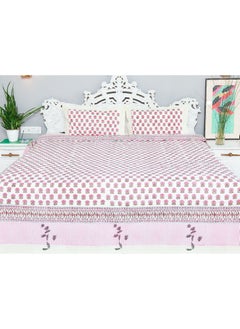 OJARIYA King Size Pink Premium Organic 100 Percent Cotton Hand Block Printed With Organic Dye Bed Sheet with 250 TC  - Image 3