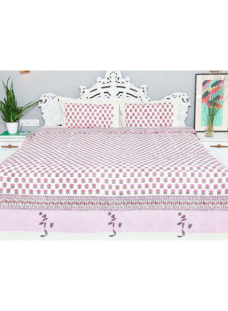 OJARIYA King Size Pink Premium Organic 100 Percent Cotton Hand Block Printed With Organic Dye Bed Sheet with 250 TC  - Image 3
