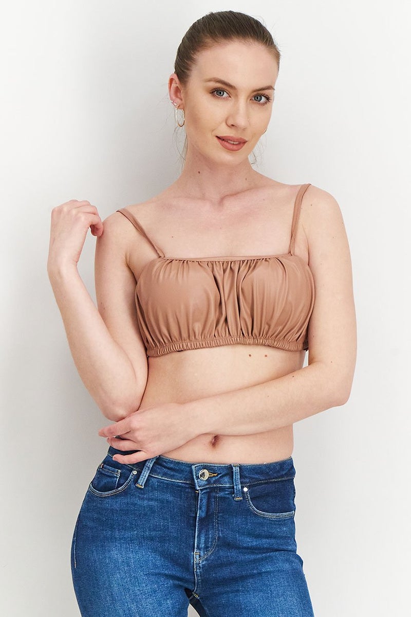 ASOS بلوزة نسائية بدون أكمام بتصميم مربع العنق، بني - Image 1