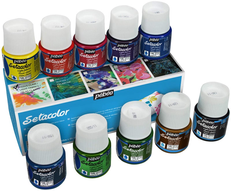 PEBEO Setacolor Light Fabrics Paint Set, Cardboard Box of 10 Assorted 45-Milliliter Jars (075000) - Image 1