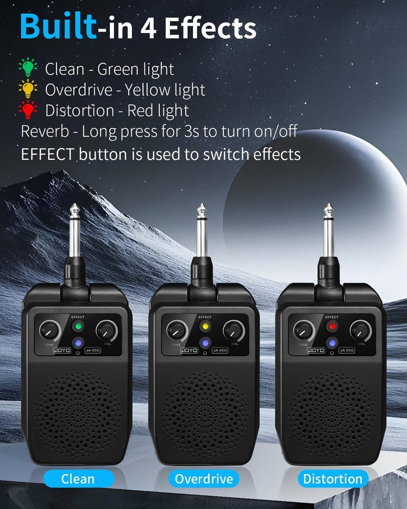 JOYO Mini Guitar Amp 5W Portable Small Electric Guitar Practice Amp Bluetooth Rechargeable Guitar Amplifier Built-in 4 Effects Clean Distortion Overdrive Reverb, Black (JA-05G) - Image 4