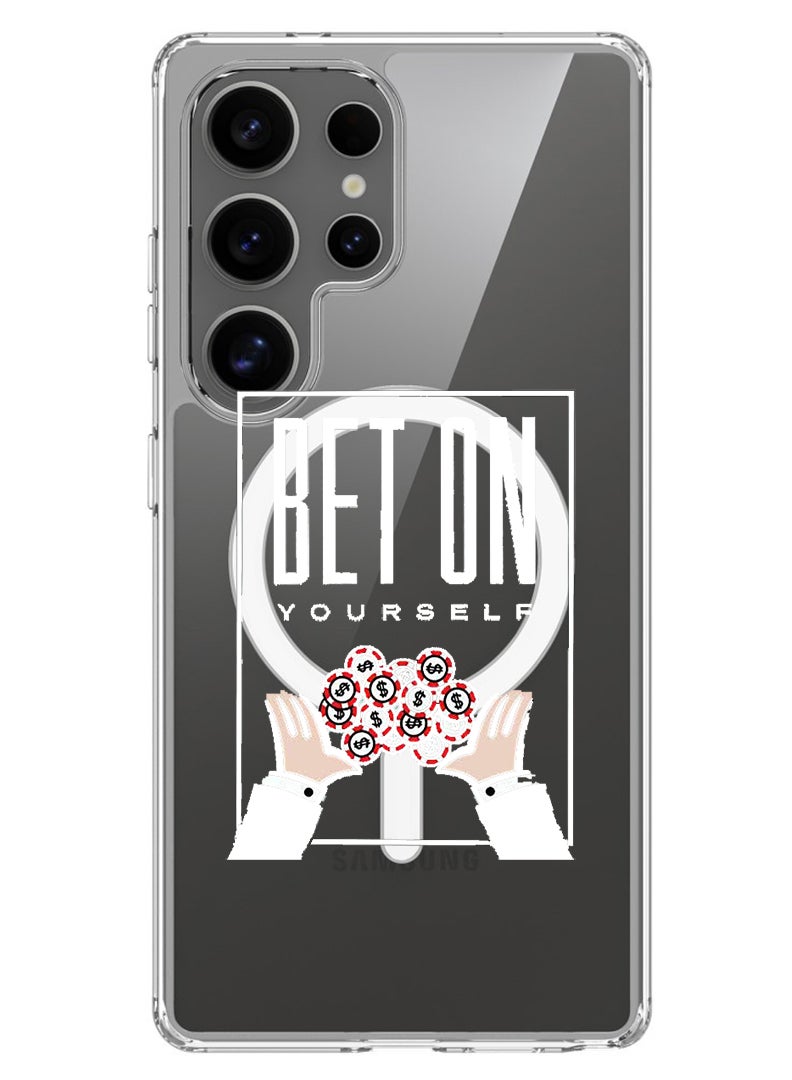 Theodor Magnetic Case for Samsung Galaxy S25 Ultra 6.9-inch Compatible with MagSafe Wireless Charging, Shockproof Phone Bumper Cover Bet on yourself - White - Image 1