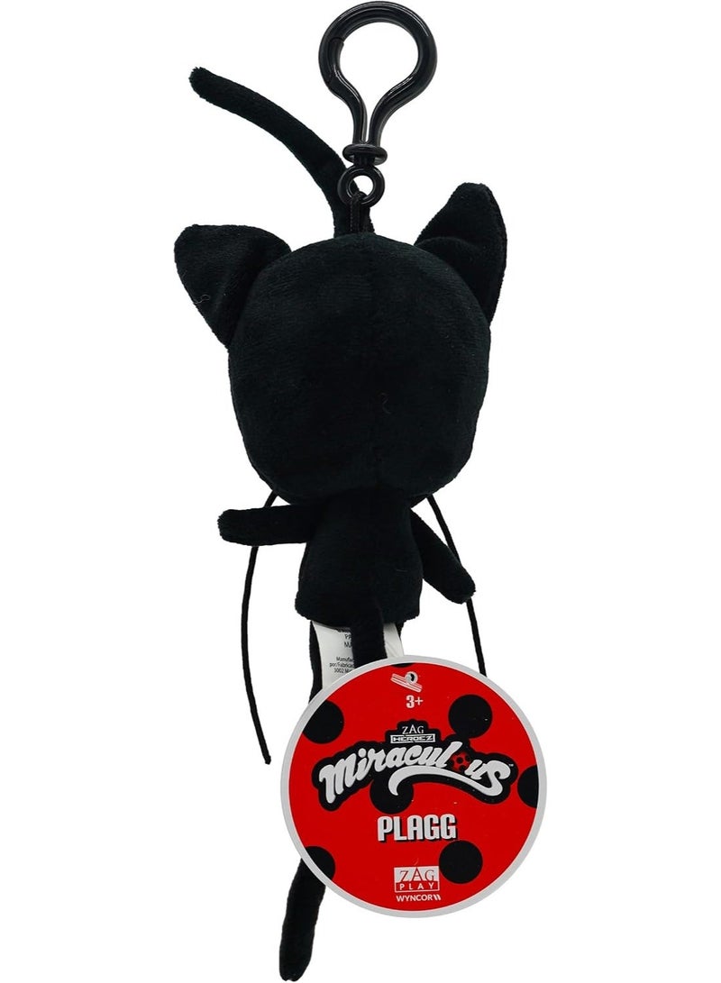 Miraculous Ladybug - Kwami Lifesize Plagg, 5-inch Cat Plush Clip-on Toys for Kids, Super Soft Collectible Stuffed Toy with Glitter Stitch Eyes and Color Matching Backpack Keychain (Wyncor) (M13017) - Image 2
