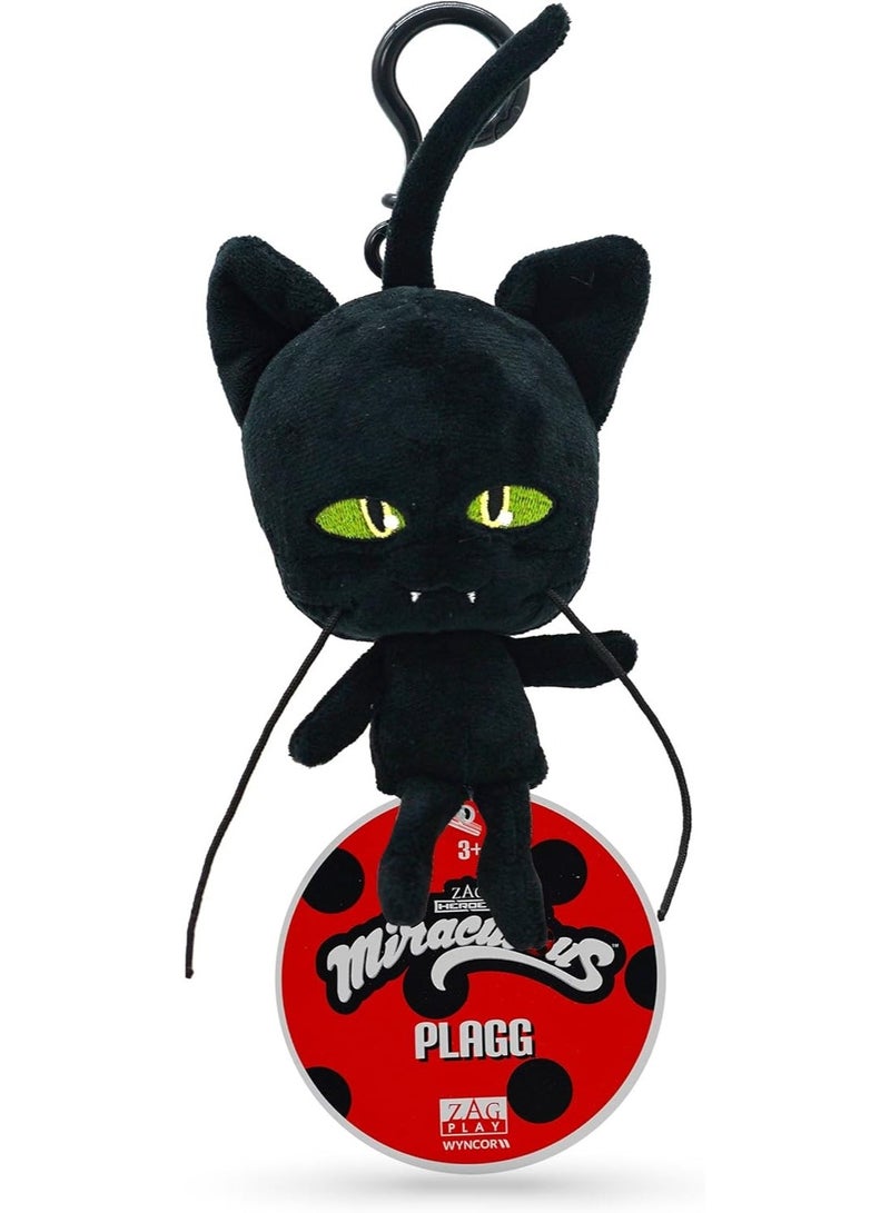 Miraculous Ladybug - Kwami Lifesize Plagg, 5-inch Cat Plush Clip-on Toys for Kids, Super Soft Collectible Stuffed Toy with Glitter Stitch Eyes and Color Matching Backpack Keychain (Wyncor) (M13017) - Image 1