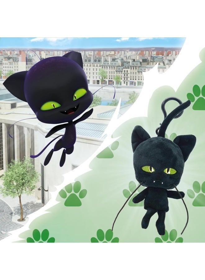 Miraculous Ladybug - Kwami Lifesize Plagg, 5-inch Cat Plush Clip-on Toys for Kids, Super Soft Collectible Stuffed Toy with Glitter Stitch Eyes and Color Matching Backpack Keychain (Wyncor) (M13017) - Image 3