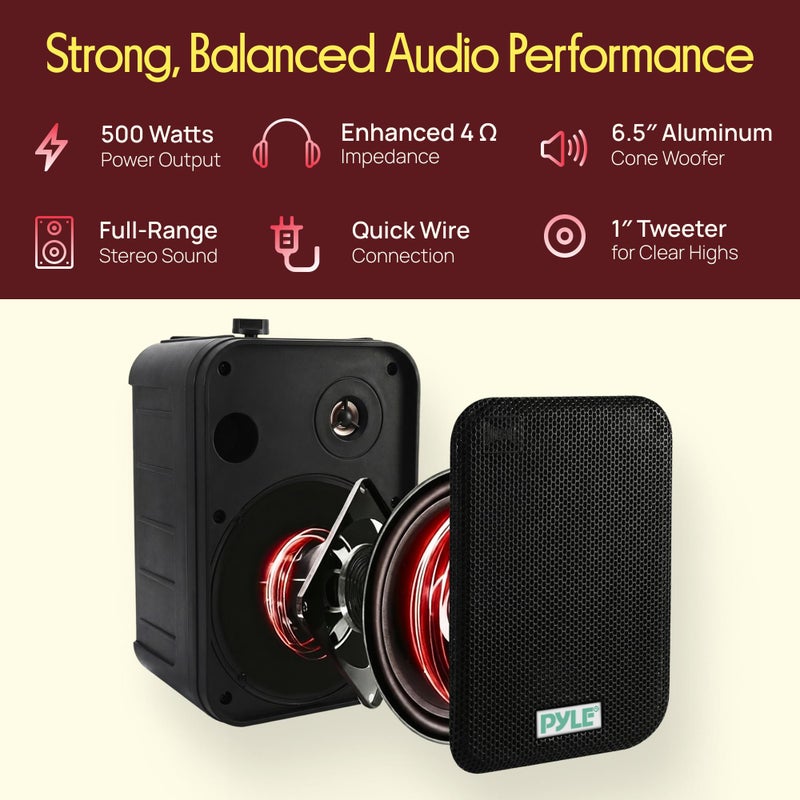 Pyle Dual Waterproof Outdoor -Speaker System - 6.5 Inch Pair of Weatherproof Wall / Ceiling Mounted -Speakers Heavy Duty Universal Mount - Use in the Pool, Patio, Indoor - Pyle PDWR50B (Black) - Image 2