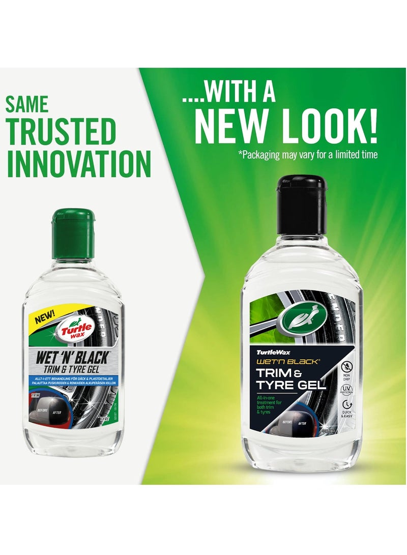 Turtle Wax Wet'n Black Trim & Tyre Gel 300ml – All-in-One Treatment for Tires & Trim, Restores Black Gloss, UV Protection, Water-Resistant Formula, Non-Drip Gel for Easy Application, Long-Lasting Durability, Prevents Cracking & Fading – 300ml - Image 1