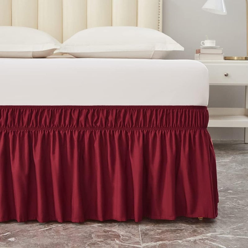 MEILA Wrap Around Bed Skirt Three Fabric Sides Elastic Dust Ruffled 24 Inch Tailored Drop,Easy to Install Fade Resistant-Burgundy, Twin/Full - Image 2