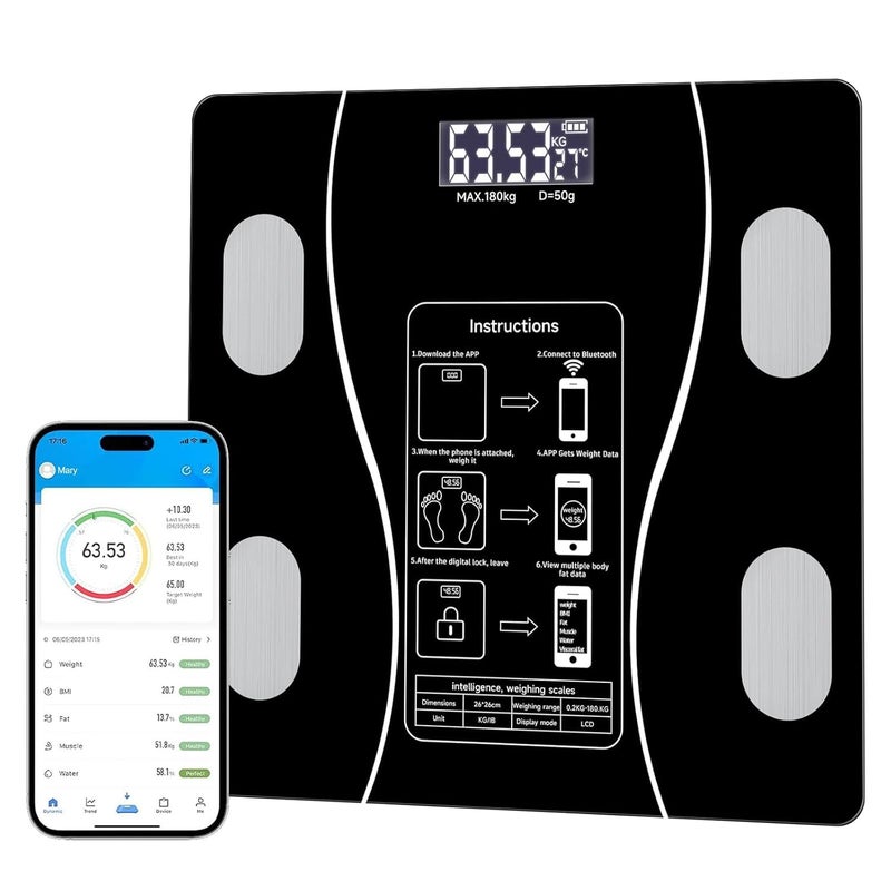 Body Fat Scale, a Simple and Practical Digital Scale That can be Connected to a Mobile Digital Bathroom Scale to Display BMI, Body Fat, Muscle Mass, and Durable Weight Scale (Black) - Image 1