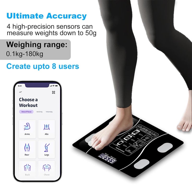 Body Fat Scale, a Simple and Practical Digital Scale That can be Connected to a Mobile Digital Bathroom Scale to Display BMI, Body Fat, Muscle Mass, and Durable Weight Scale (Black) - Image 4