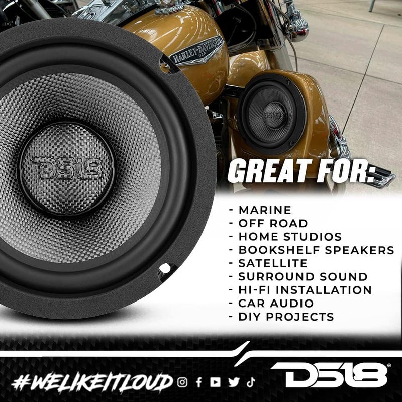 DS18 PRO-CF6.2NR 6.5" Water Resistant Loud Speaker - Mid-Bass Carbon Fiber Cone and Neodymium Rings Magnet 500 Watts 2-Ohms - Image 4