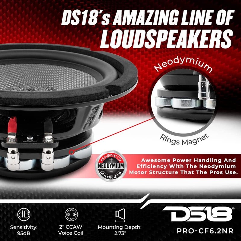 DS18 PRO-CF6.2NR 6.5" Water Resistant Loud Speaker - Mid-Bass Carbon Fiber Cone and Neodymium Rings Magnet 500 Watts 2-Ohms - Image 3
