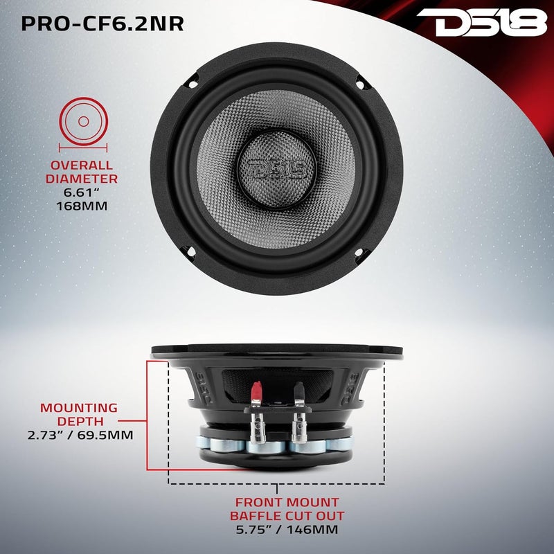 DS18 PRO-CF6.2NR 6.5" Water Resistant Loud Speaker - Mid-Bass Carbon Fiber Cone and Neodymium Rings Magnet 500 Watts 2-Ohms - Image 5
