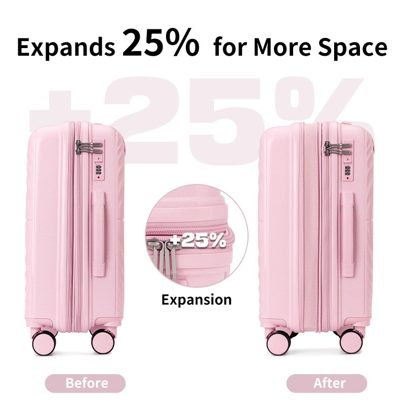 LARVENDER Carry On Luggage Set 22x14x9 Airline Approved, Expandable 20 Inch Carry-On Suitcases With Wheels, Lightweight Luggage Sets 3 Pieces With Backpack, Light Pink - Image 3