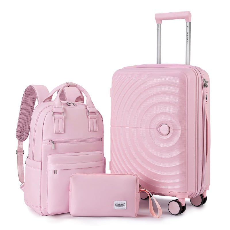 LARVENDER Carry On Luggage Set 22x14x9 Airline Approved, Expandable 20 Inch Carry-On Suitcases With Wheels, Lightweight Luggage Sets 3 Pieces With Backpack, Light Pink - Image 1