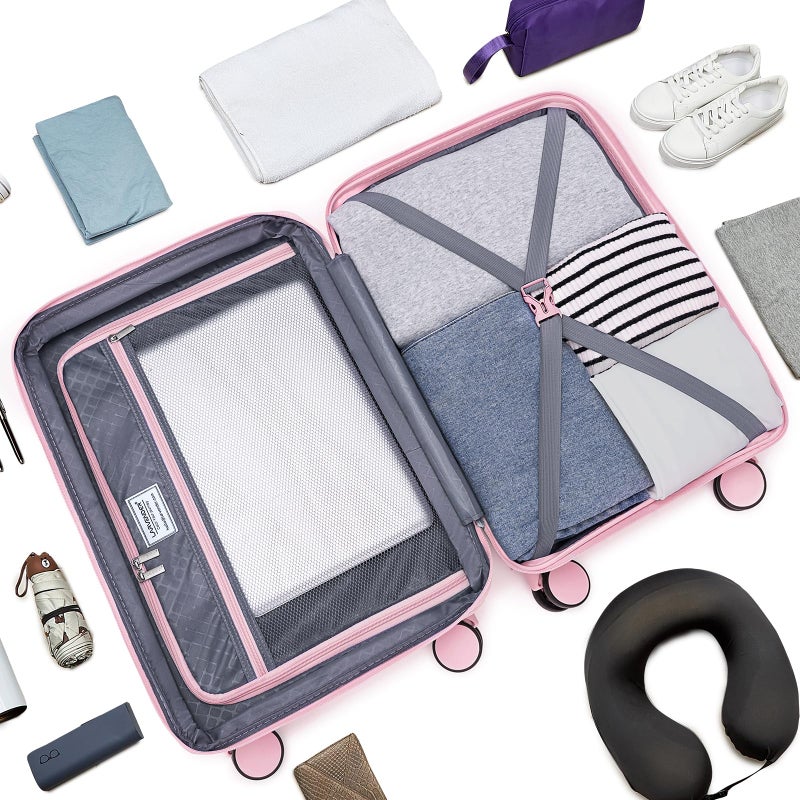 LARVENDER Carry On Luggage Set 22x14x9 Airline Approved, Expandable 20 Inch Carry-On Suitcases With Wheels, Lightweight Luggage Sets 3 Pieces With Backpack, Light Pink - Image 5
