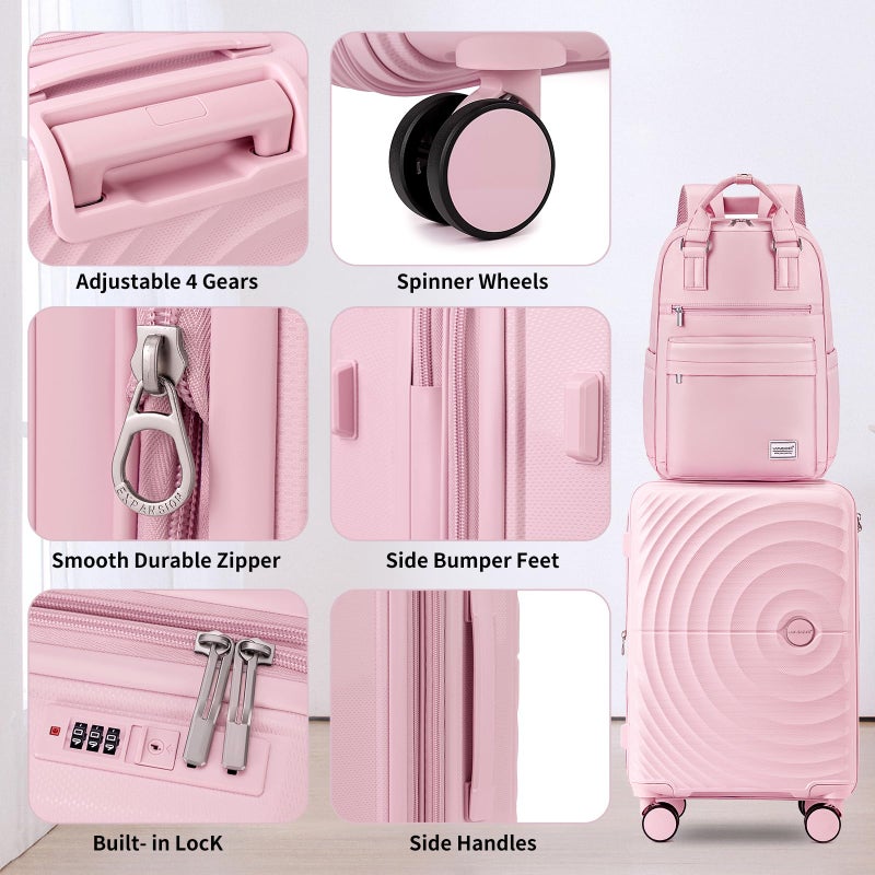 LARVENDER Carry On Luggage Set 22x14x9 Airline Approved, Expandable 20 Inch Carry-On Suitcases With Wheels, Lightweight Luggage Sets 3 Pieces With Backpack, Light Pink - Image 4