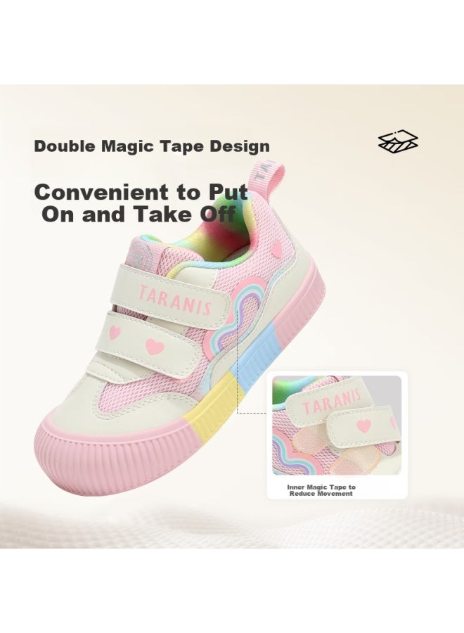 Taranis Children's Shoes, Kindergarten Indoor Shoes, Boys And Girls Casual Sneakers, Non-slip Soft Kids' Shoes, Pink/white, Size 26