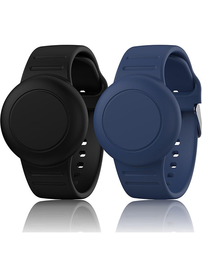 O Ozone Waterproof Silicone Airtag Bracelet for Kids |Hidden GPS Tracker Wristband For Apple Airtag,Lightweight & Adjustable Strap for Kids- Black &Dark Blue  - Image 1
