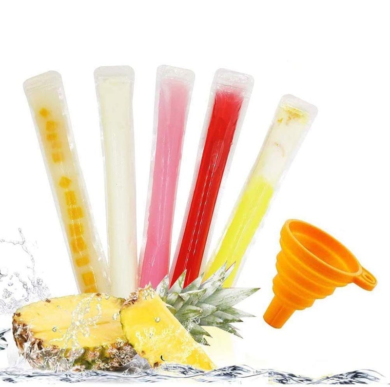 FEBSNOW 160 Disposable Ice Popsicle Mold Bags BPA Free Freezer Tubes With Zip Seals  For Healthy Snacks Yogurt Sticks Juice  Fruit Smoothies Ice Candy Pops Comes With A Funnel 11x2 