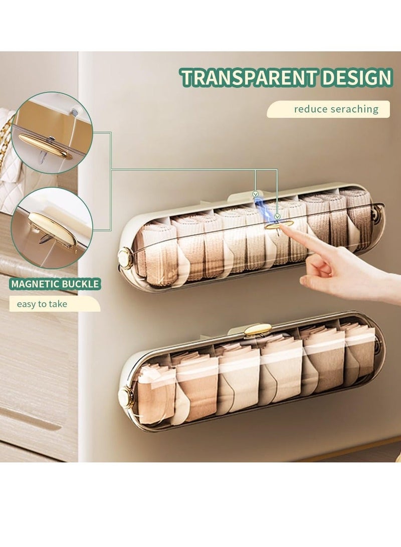 Wall Mounted Socks Organizer Stackable Wardrobe Side-Opening Plastic Charge Cord Underwear Drawer for Bras Panties Scarf Ties Creamy White  - Image 3